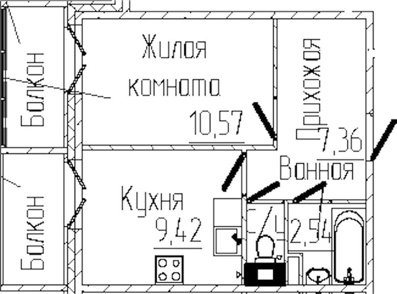 1-комнатная квартира 32.96 м², 6/6 эт., ЖК «SERTOLOVO PARK»